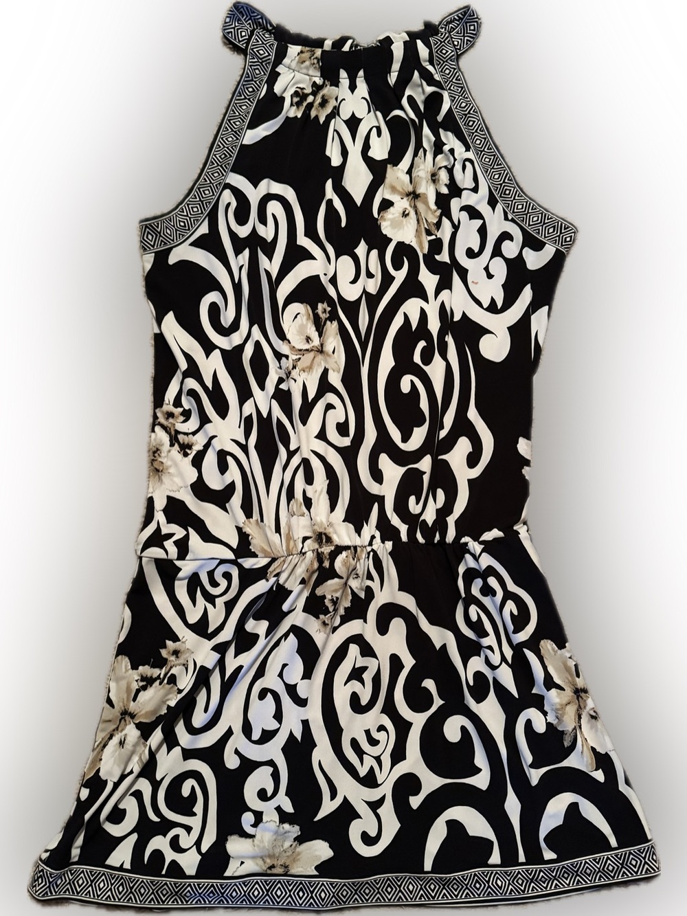 White House Black Market Sz XL Black and White Patterned Halter Dress